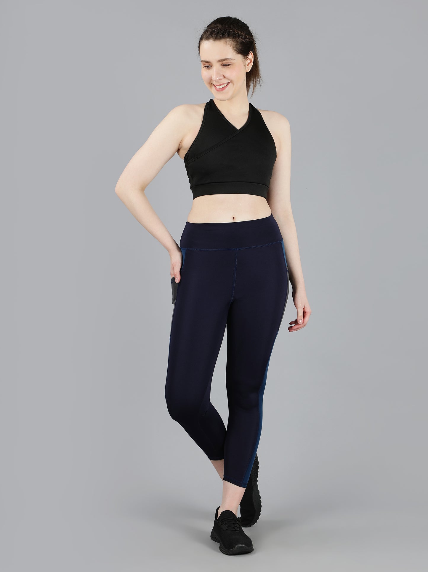 High Waisted Side Strap Leggings, Tights With Deep Side Pockets