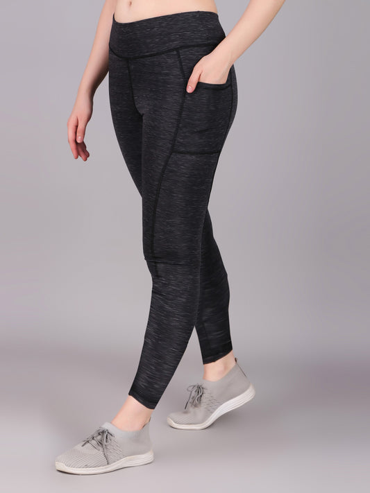 High Waisted Black Melange Coloured Leggings With Great Support