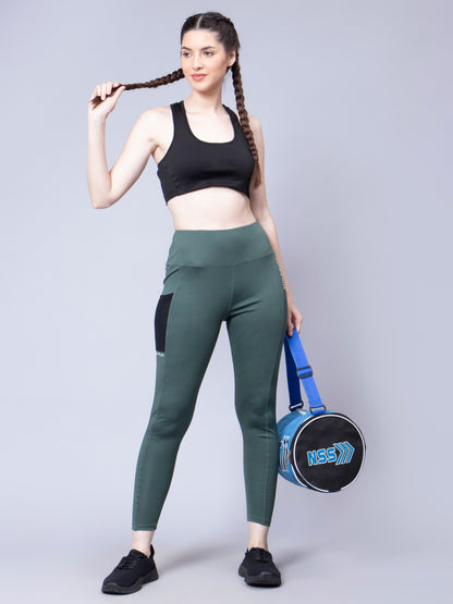 High Waist Workout Side Mesh Pocket Tights and leggings - Dust Green