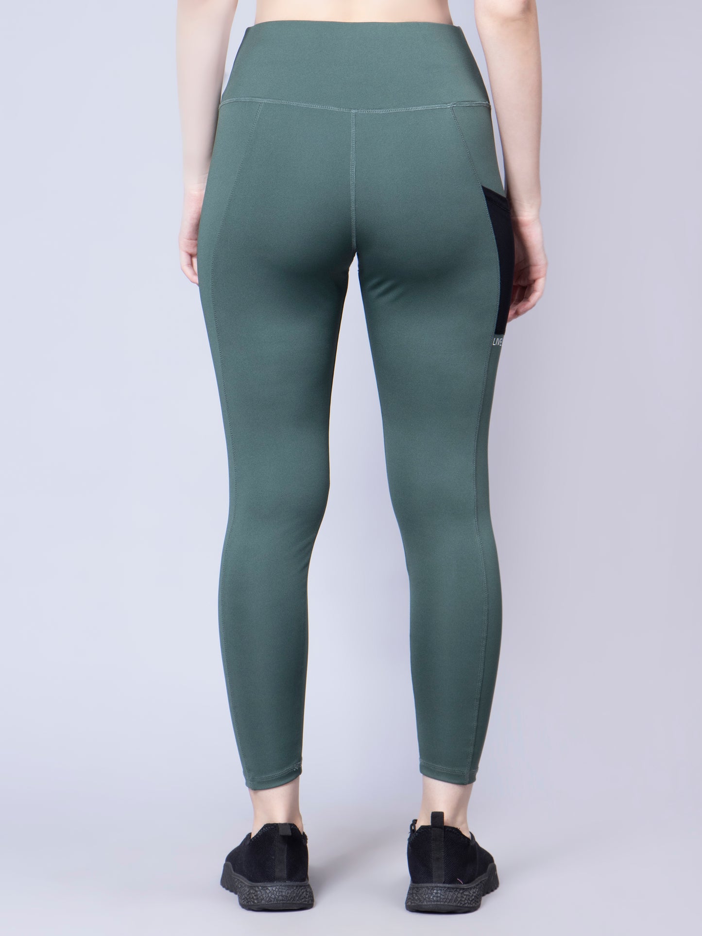 High Waist Workout Side Mesh Pocket Tights and leggings - Dust Green