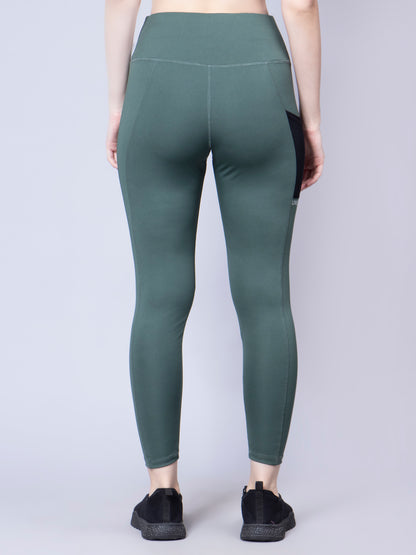 High Waist Workout Side Mesh Pocket Tights and leggings - Dust Green