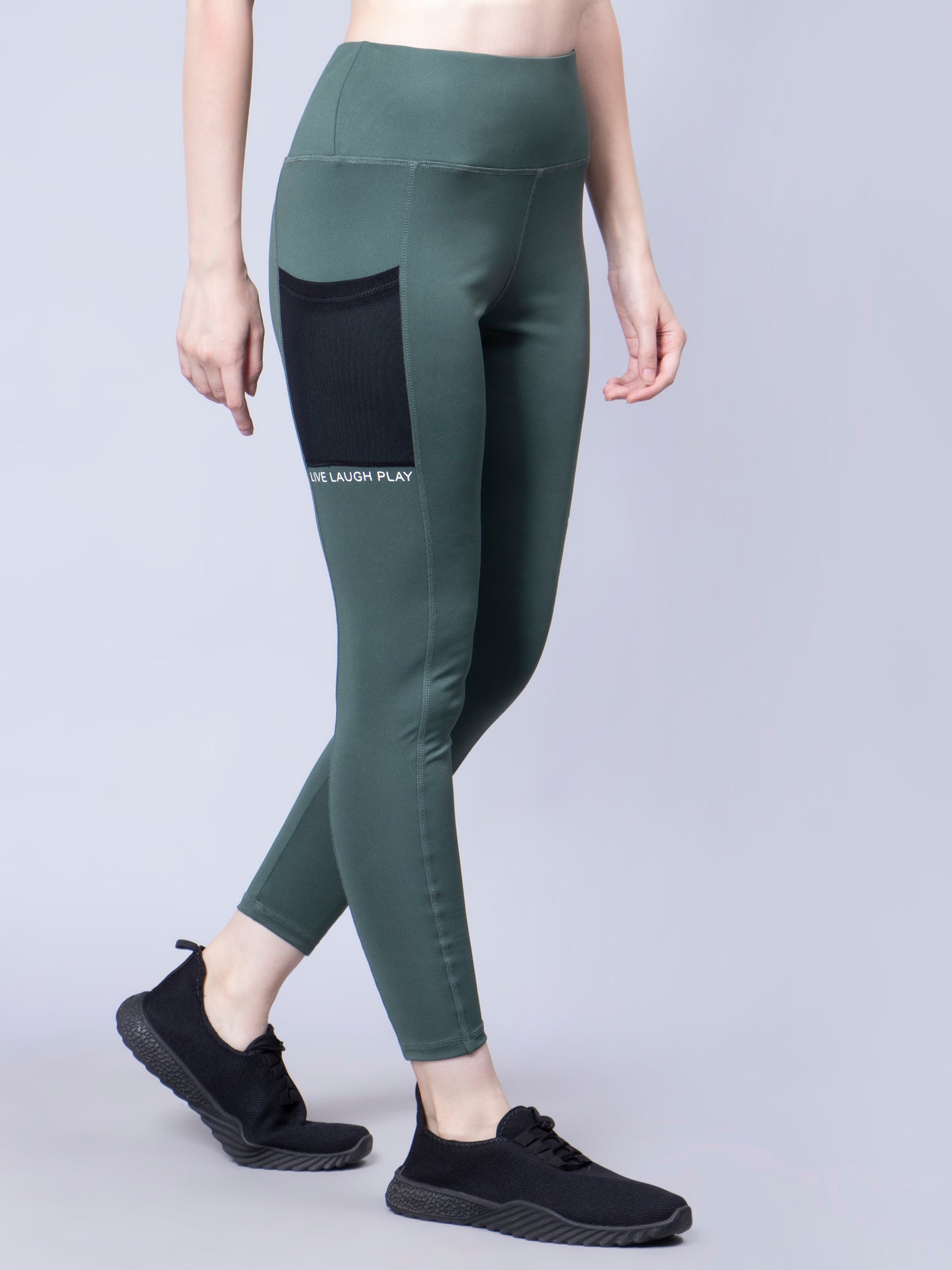 High Waist Workout Side Mesh Pocket Tights and leggings - Dust Green