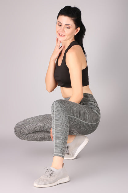 High Waisted Dark Grey Melange Coloured Leggings With Great Support