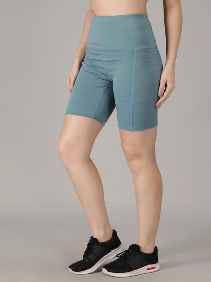 Max Dry High Waisted Shorts For Gym, Yoga, Running, cycling and Sports - Ice Blue