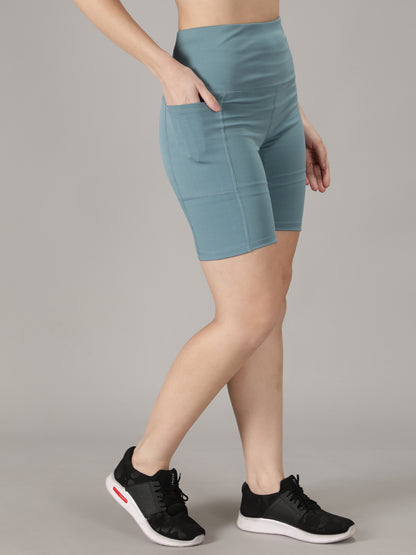 Max Dry High Waisted Shorts For Gym, Yoga, Running, cycling and Sports - Ice Blue