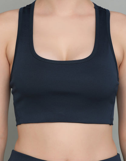 Second Skin Medium Support Sports Bra With Removable Cups - Airforce