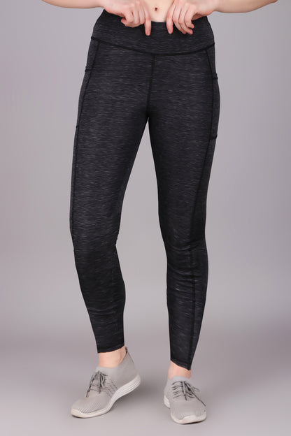 High Waisted Black Melange Coloured Leggings With Great Support