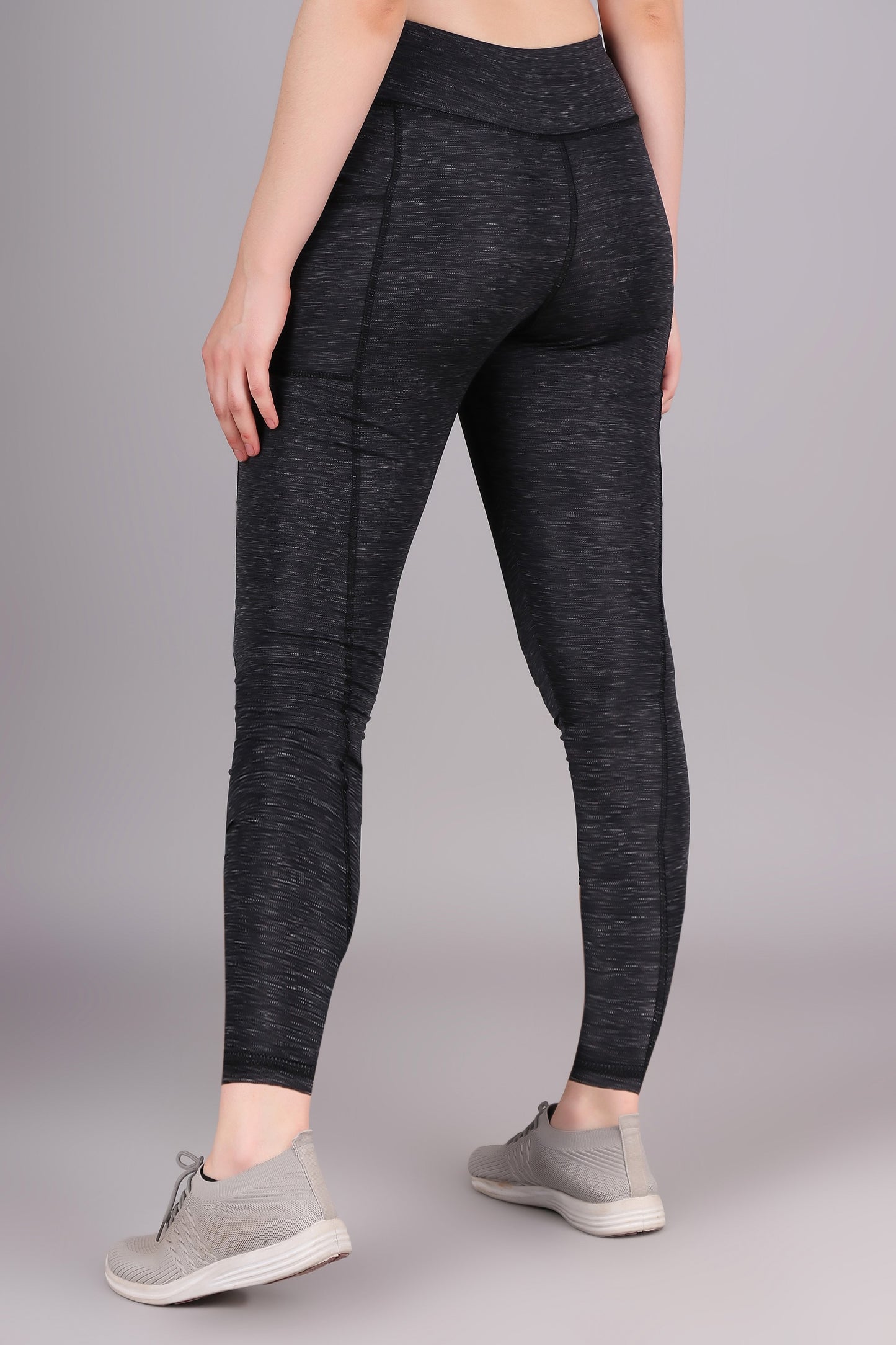 High Waisted Black Melange Coloured Leggings With Great Support