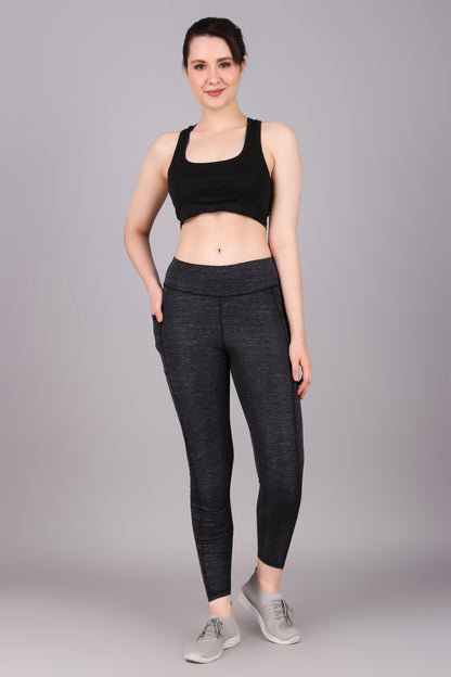 High Waisted Black Melange Coloured Leggings With Great Support