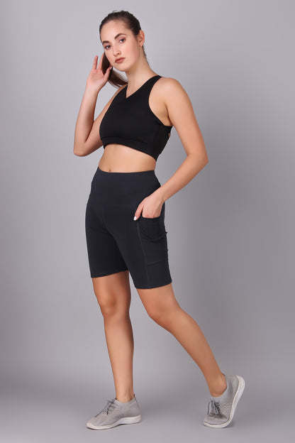 Max Dry High Waisted Shorts For Gym, Yoga, Running, cycling and Sports - Dark Grey