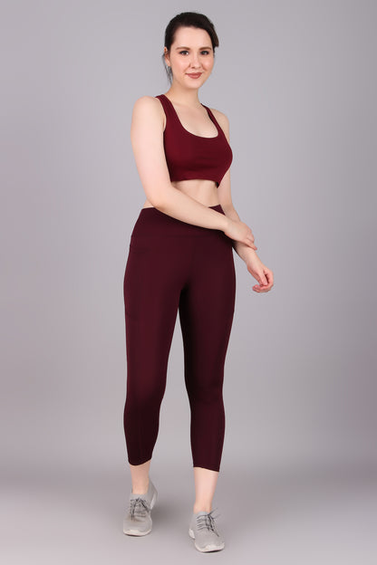 The Ultimate Solid High Waist Gym, Yoga Tights and leggings - Wine