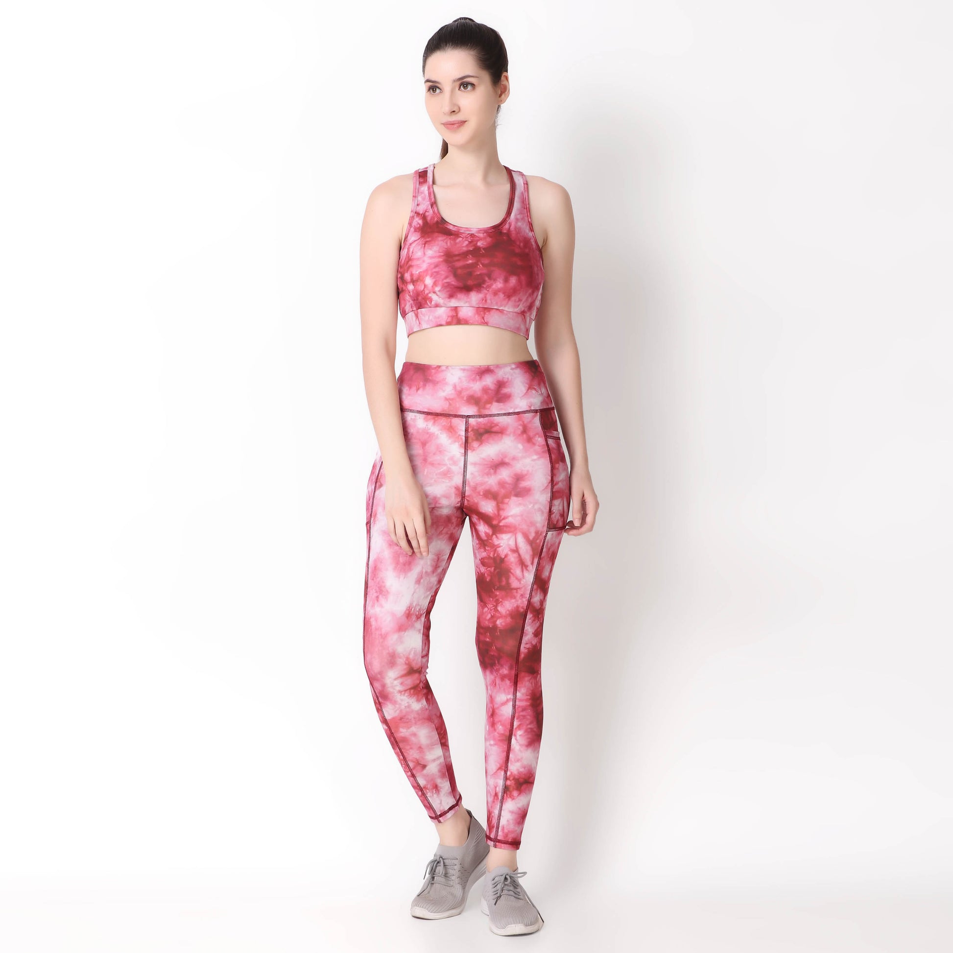 High Waisted Printed Leggings With Pockets And Perfect Ankle Length For Gym  and Training - Pink