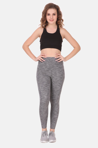 High Waisted Dark Grey Melange Coloured Leggings With Great Support