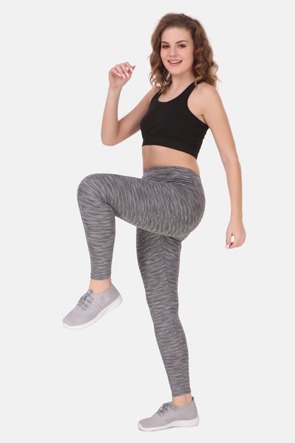 High Waisted Dark Grey Melange Coloured Leggings With Great Support