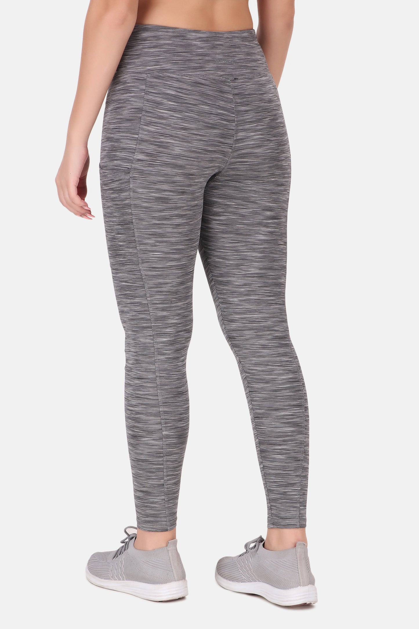 High Waisted Dark Grey Melange Coloured Leggings With Great Support