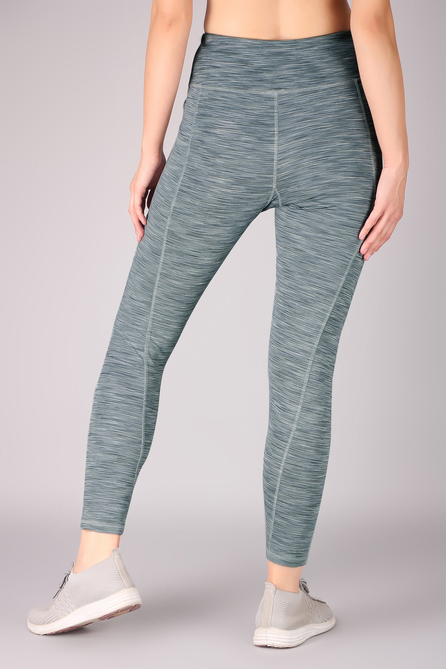 High Waisted Grey Melange Coloured Leggings With Great Support