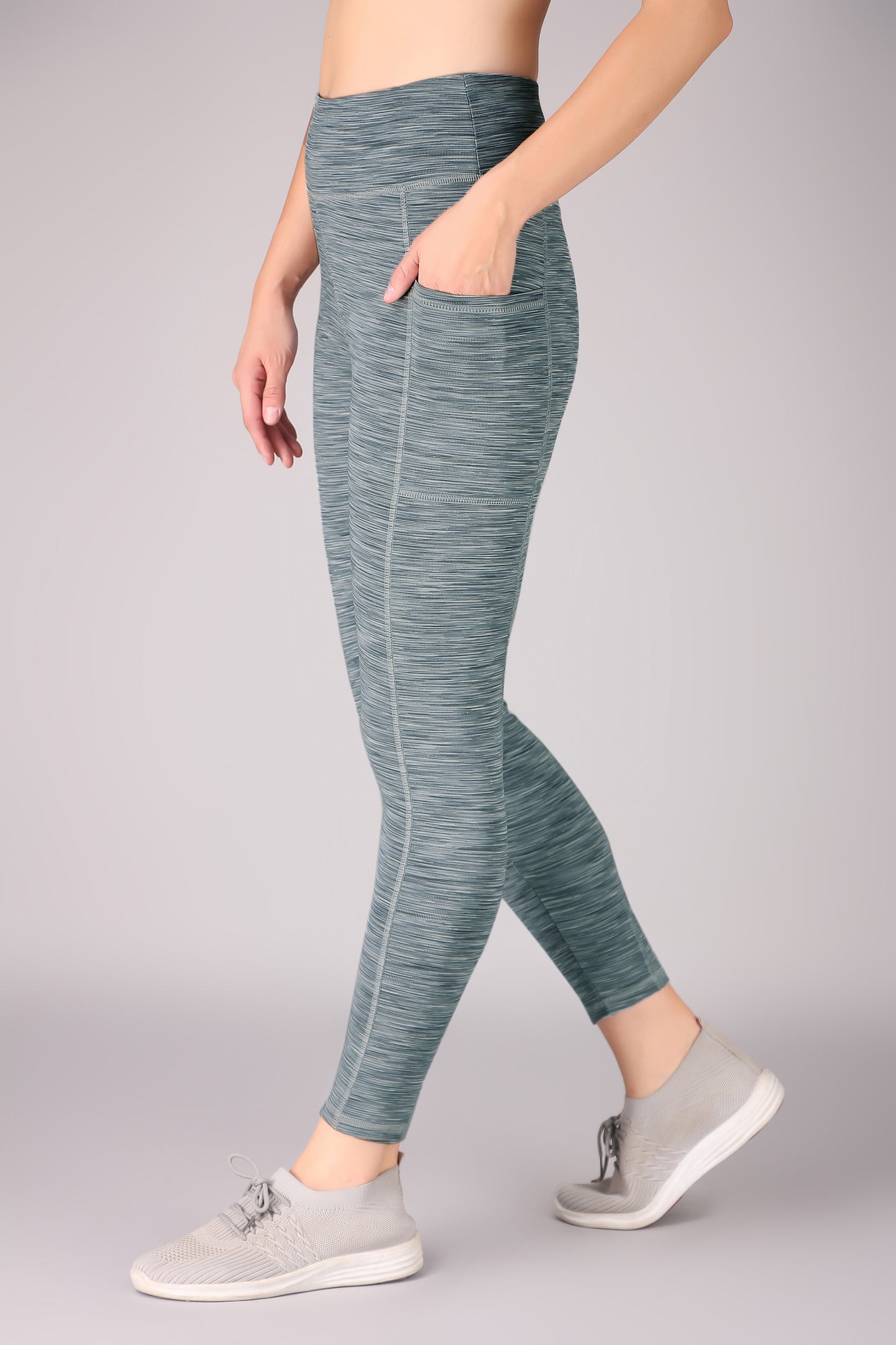 High Waisted Grey Melange Coloured Leggings With Great Support