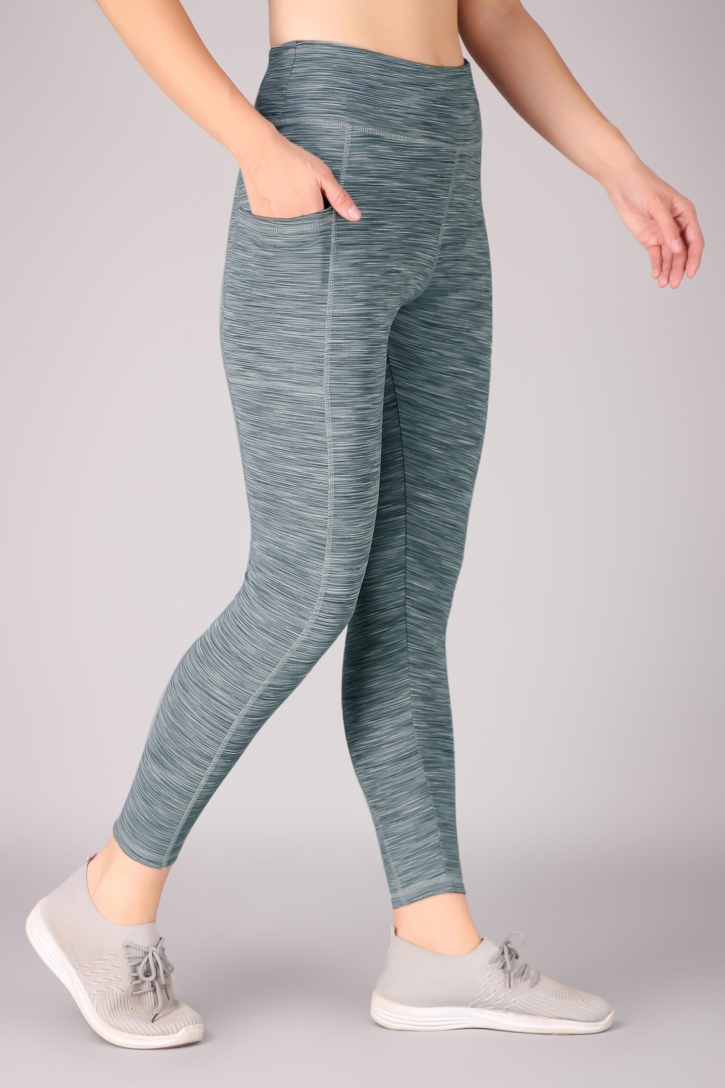 High Waisted Grey Melange Coloured Leggings With Great Support